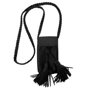 Rebecca Minkoff Black Leather Crossbody Bag With Braided Strap & Tassels